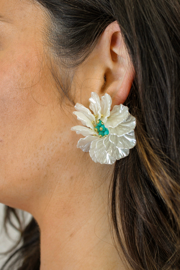 Pearl Bloom Stud Earring in Turquoise