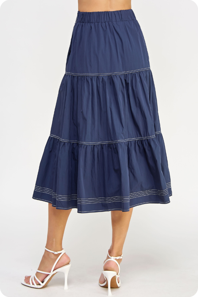 Cami Tiered Midi Skirt in Navy