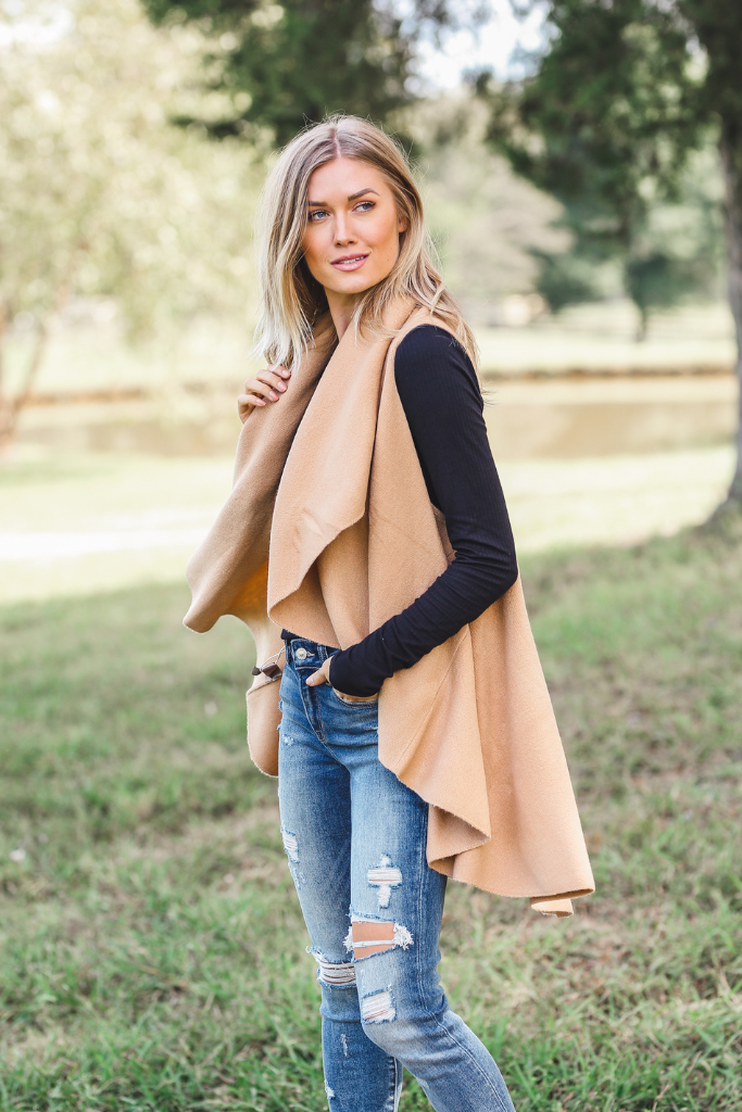 Perfect Shawl Vest in Camel