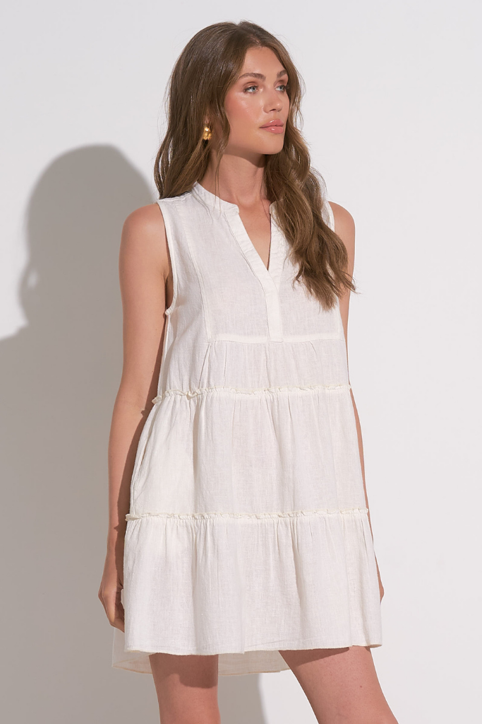 Flora Linen Swing Dress in White