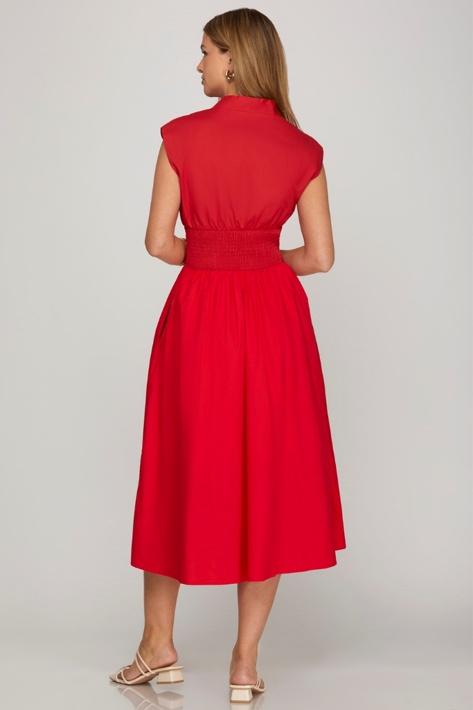 Liv Zip Front Midi Dress in Red