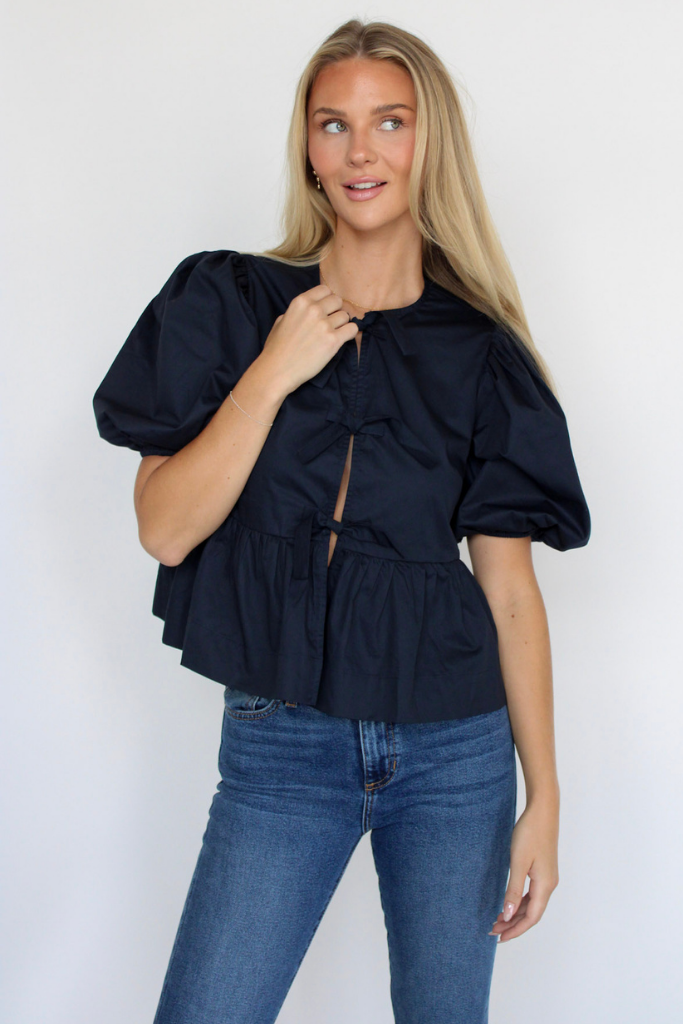 Emma Tie Front Top In Navy