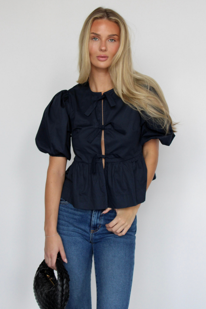 Emma Tie Front Top In Navy