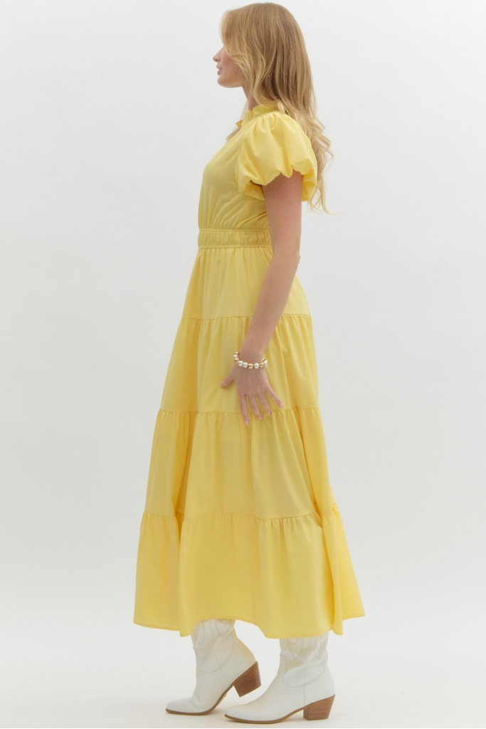 Heidi Tiered Maxi Dress in Lemon