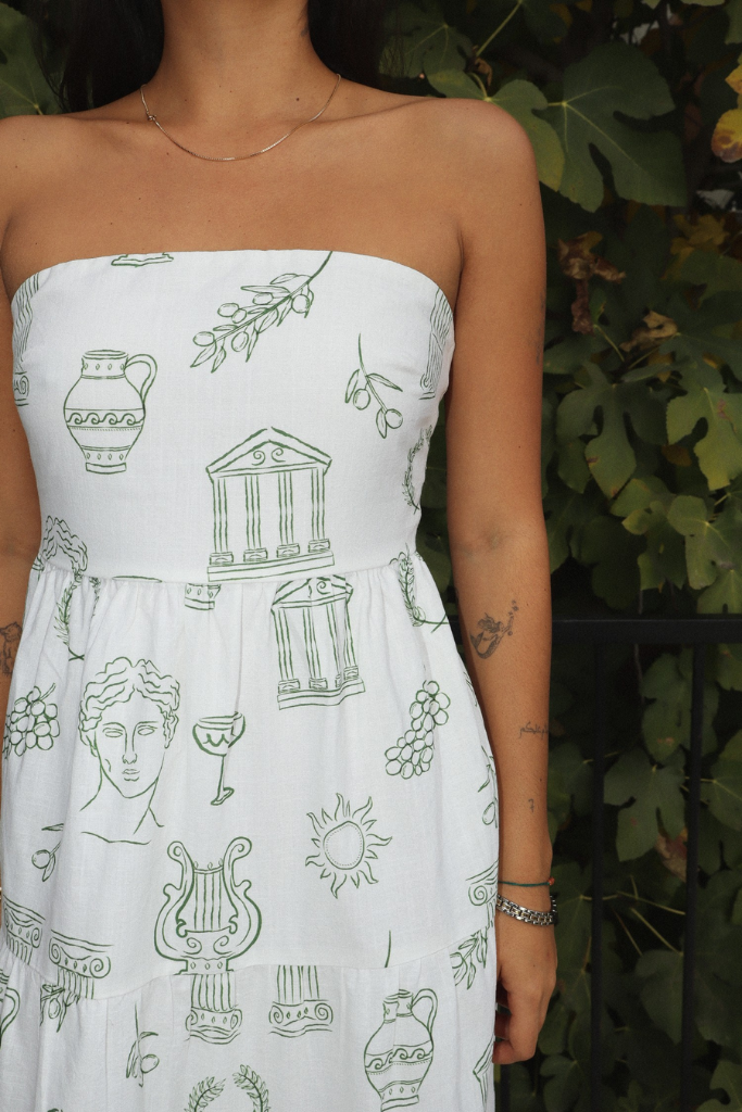 Athena Grecian Print Maxi Dress