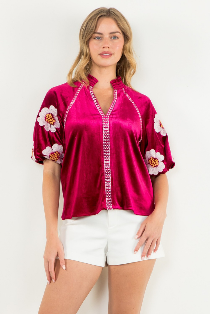 Ultraviolet Floral Embroidered Top