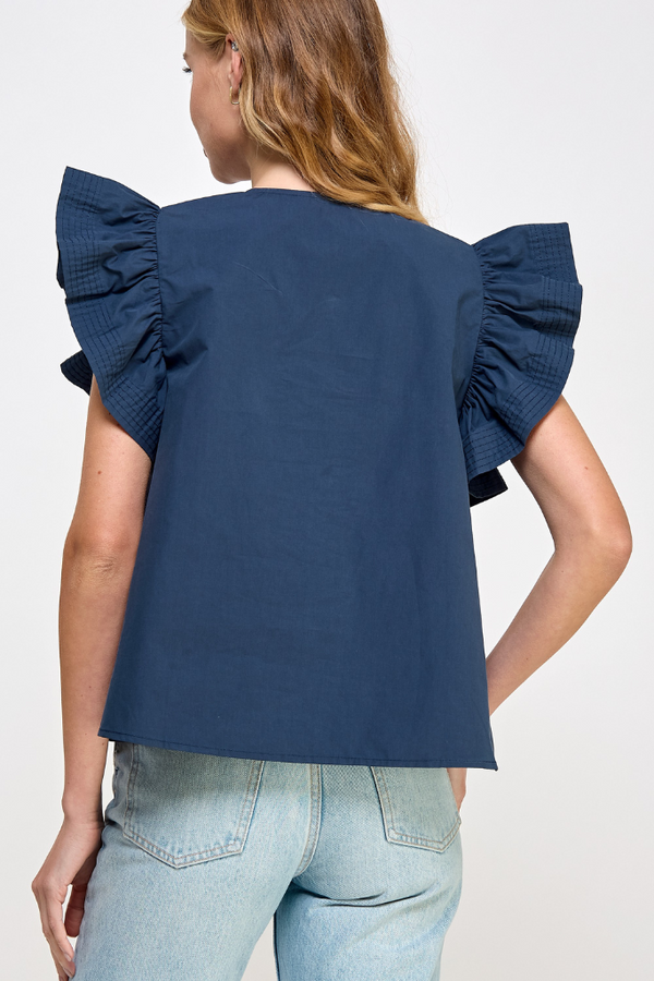 Magnolia Flutter Sleeve Top in Navy