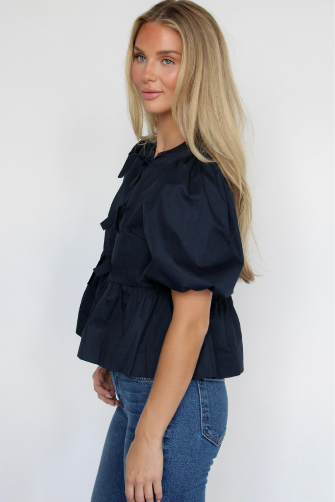 Emma Tie Front Top In Navy