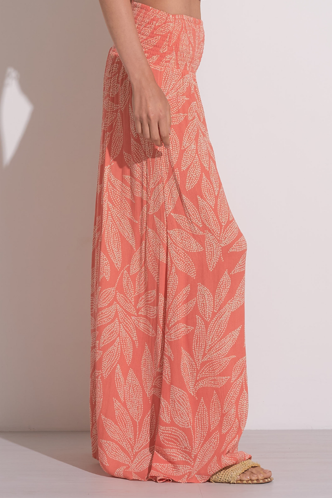 Posey Leaf Print Gauze Wide Leg Pant