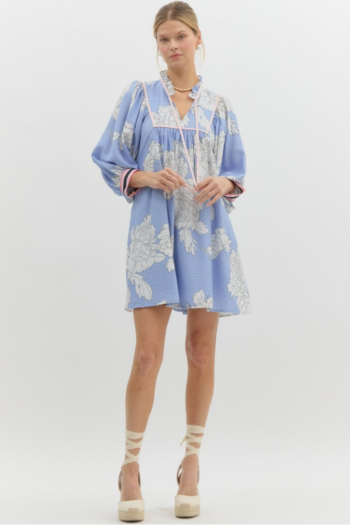 Zoe Floral Mini Dress in Blue