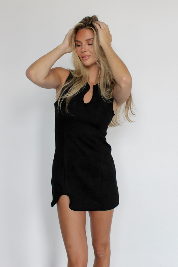 Virgo Suede Mini Dress in Black