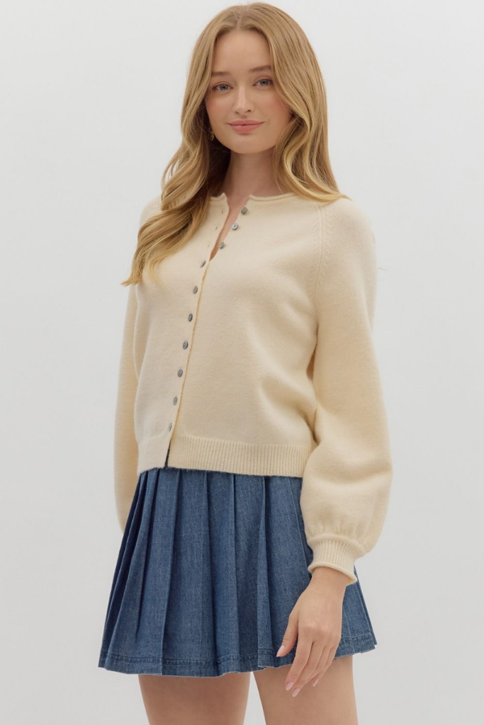 Coraline Soft Cardigan Sweater in Cream