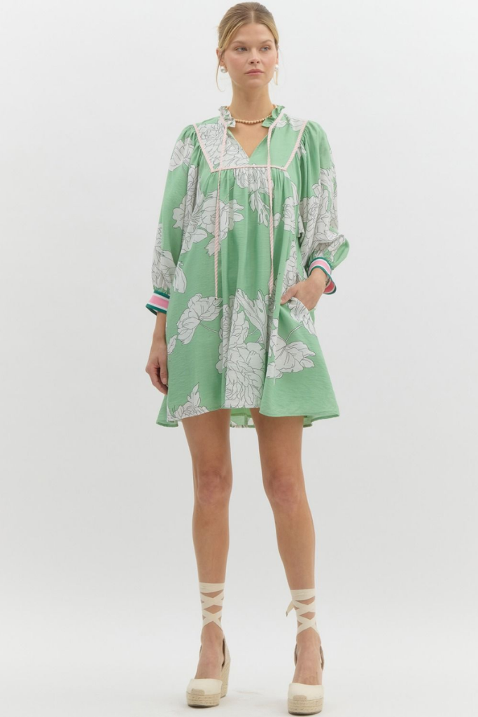 Zoe Floral Mini Dress in Mint