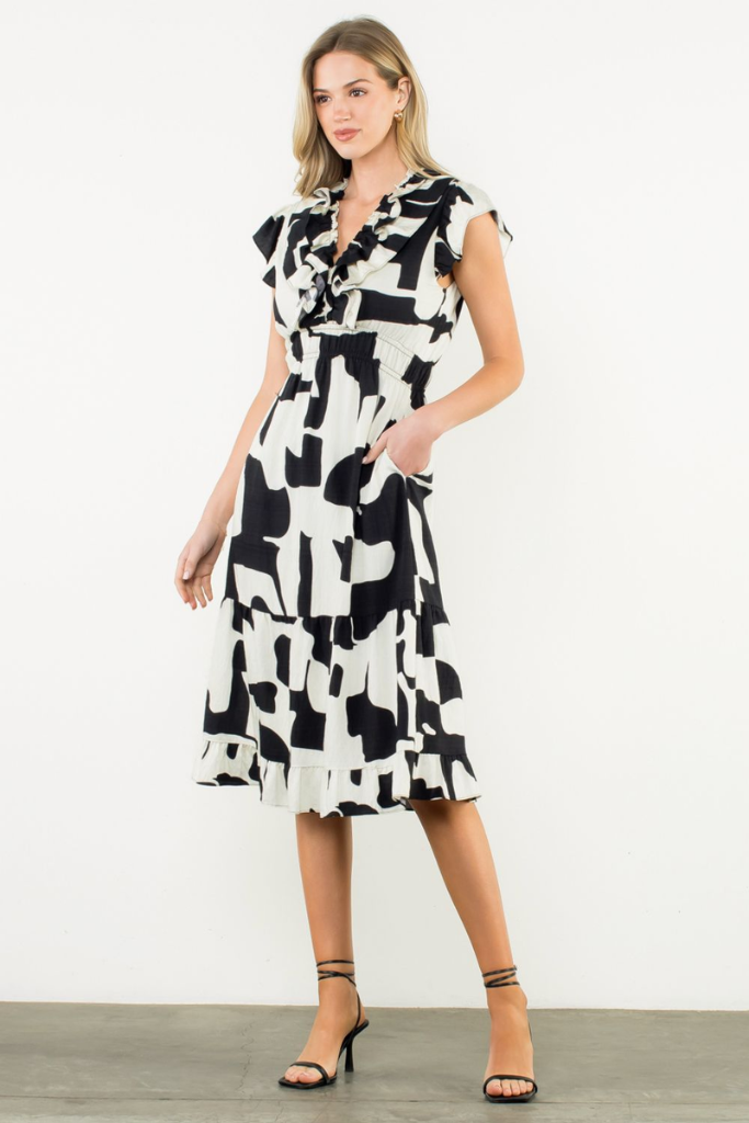 Dorothy Geo Print Flutter Sleeve Dress