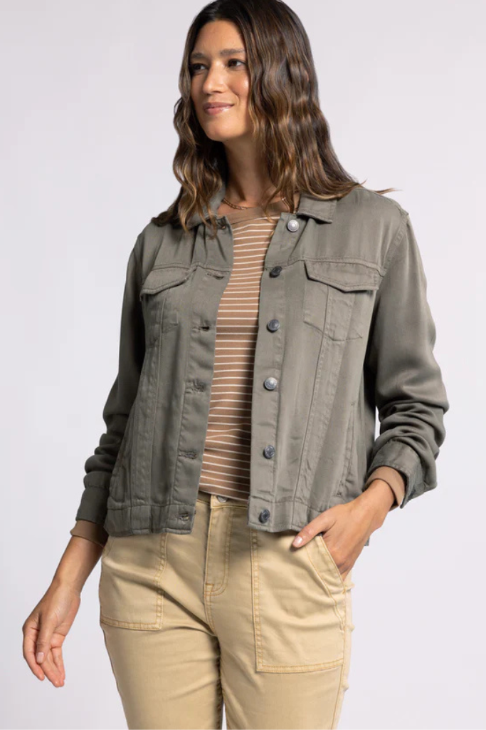 Bonnie Button Front Jacket in Olive