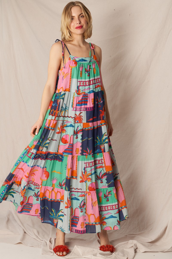 Zoey Tropical Print Maxi Dress in Blue Multi