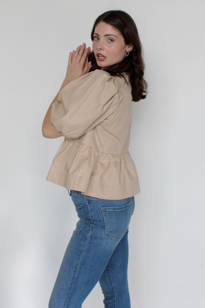 Emma Tie Front Top In Tan