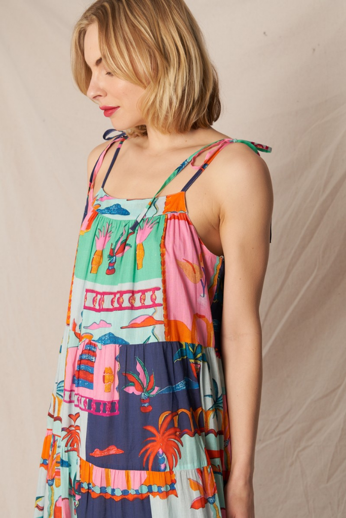Zoey Tropical Print Maxi Dress in Blue Multi