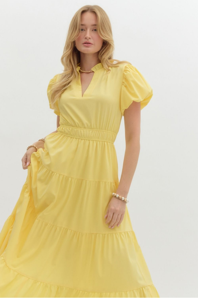 Heidi Tiered Maxi Dress in Lemon