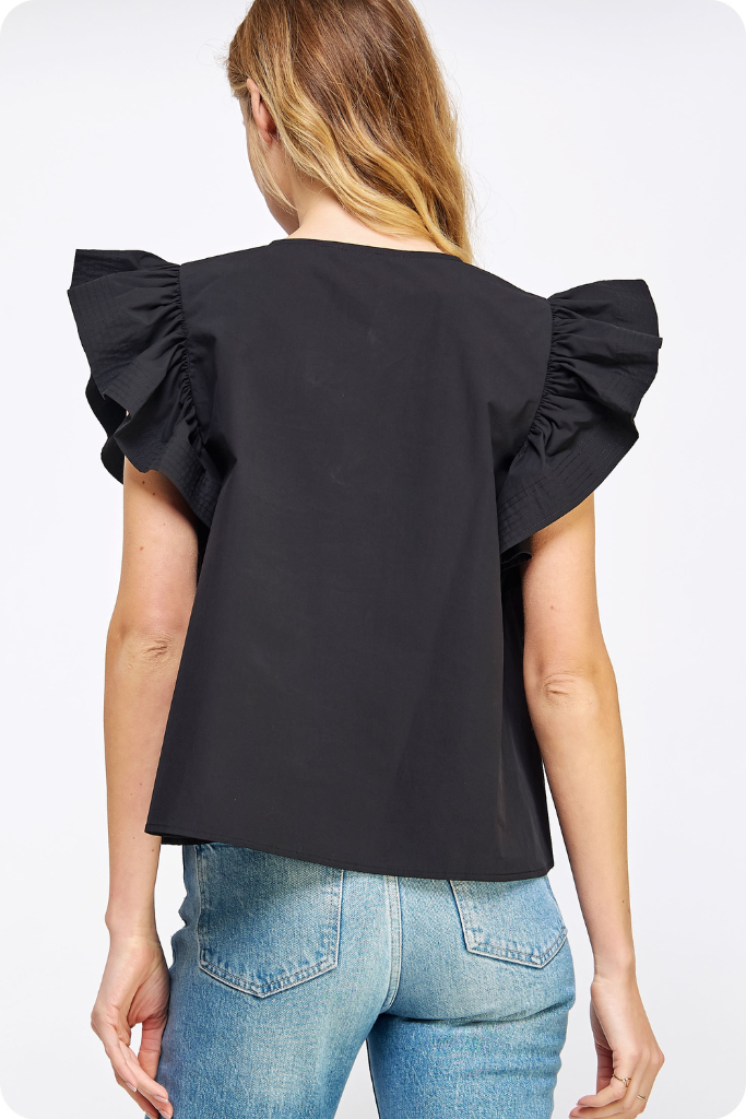 Magnolia Flutter Sleeve Top in Black