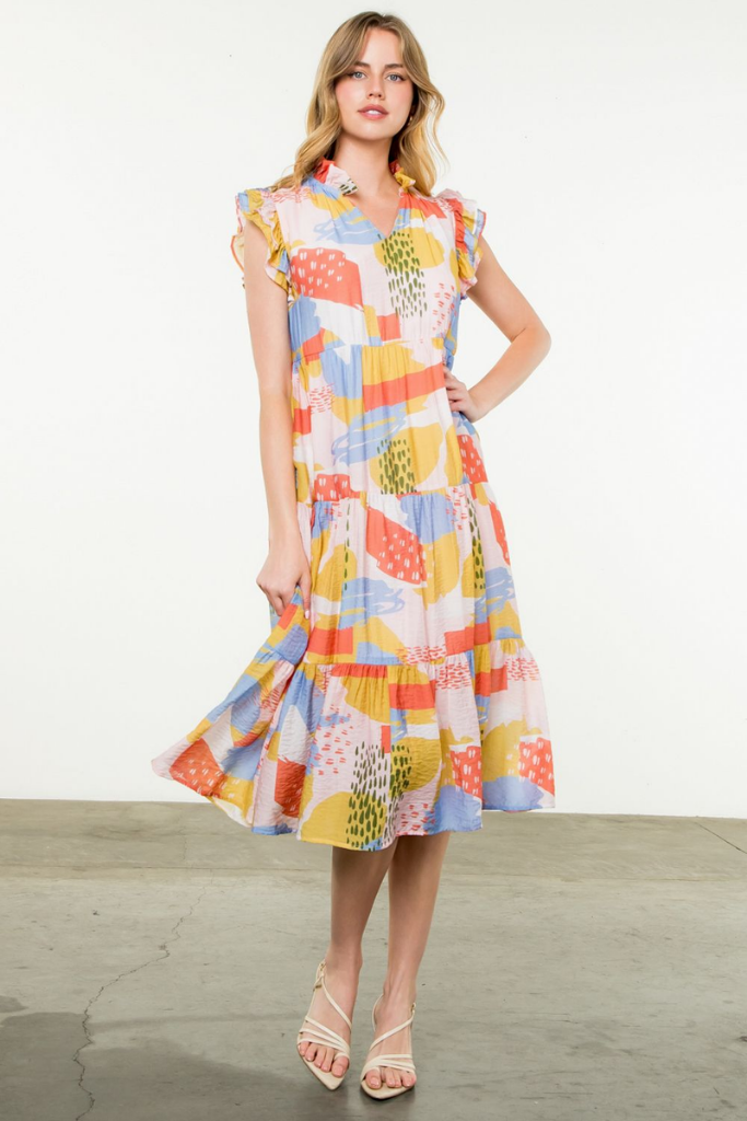 Sybil Multi Color Tiered Midi Dress