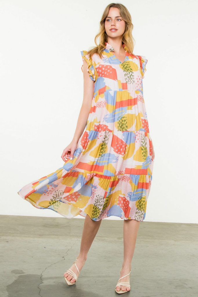Sybil Multi Color Tiered Midi Dress