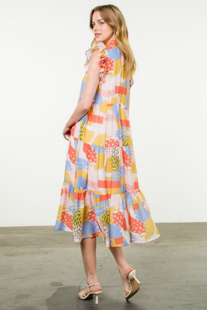 Sybil Multi Color Tiered Midi Dress