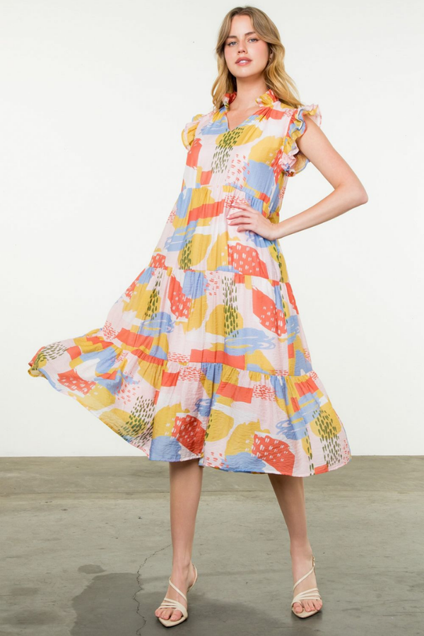 Sybil Multi Color Tiered Midi Dress