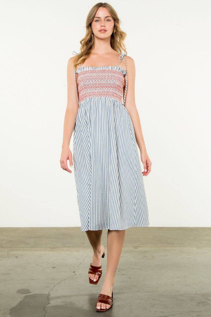 Anne Stripe Smock Midi Dress