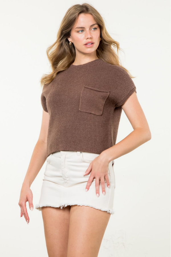 Mackenzie Short Sleeve Sweater in Brown