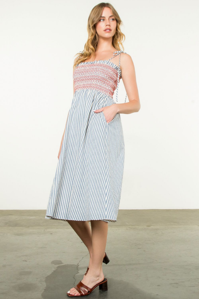 Anne Stripe Smock Midi Dress