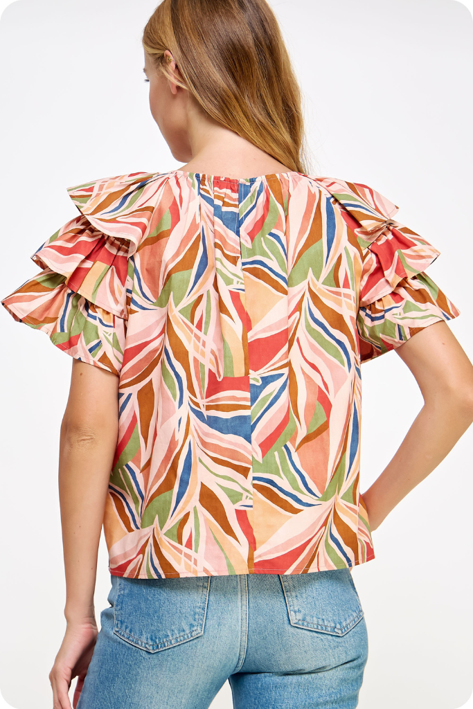 Quinn Printed Flutter Sleeve Top