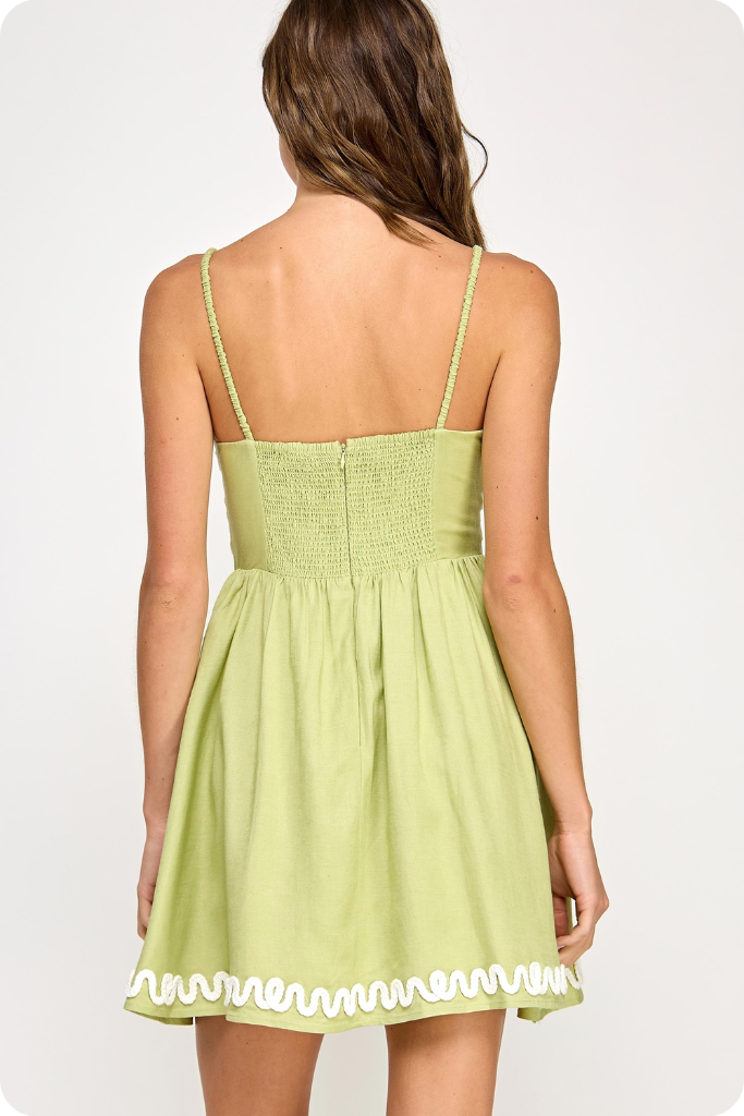 Alanea Braid Detail Mini Dress Pistachio White