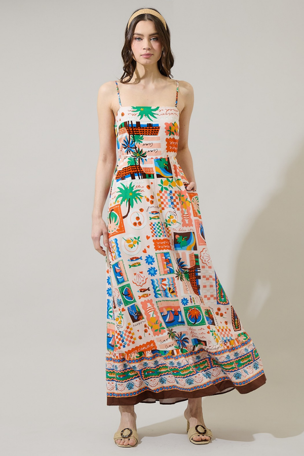 Lumy Postage Stamp Smocked Maxi Dress