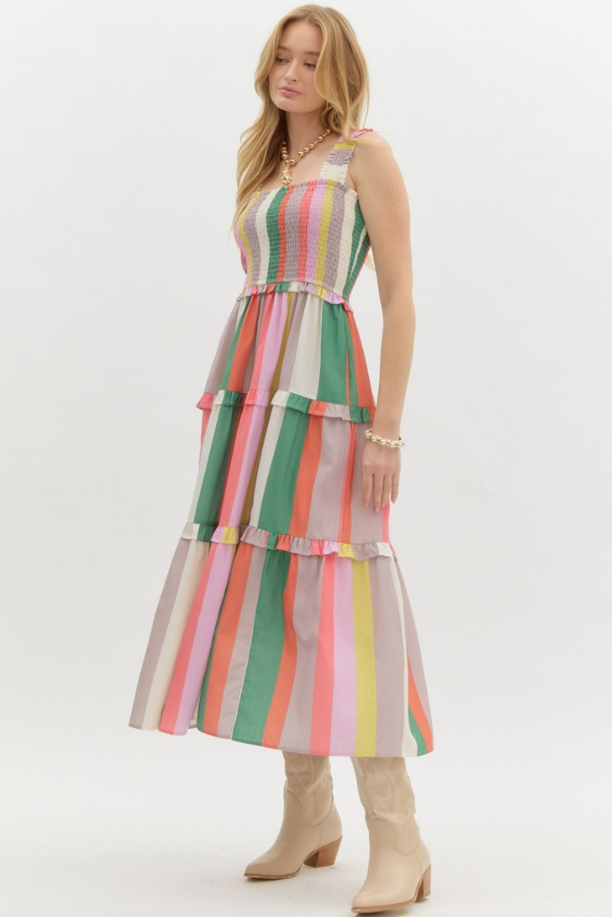 Thea Colorblock Stripe Midi Dress