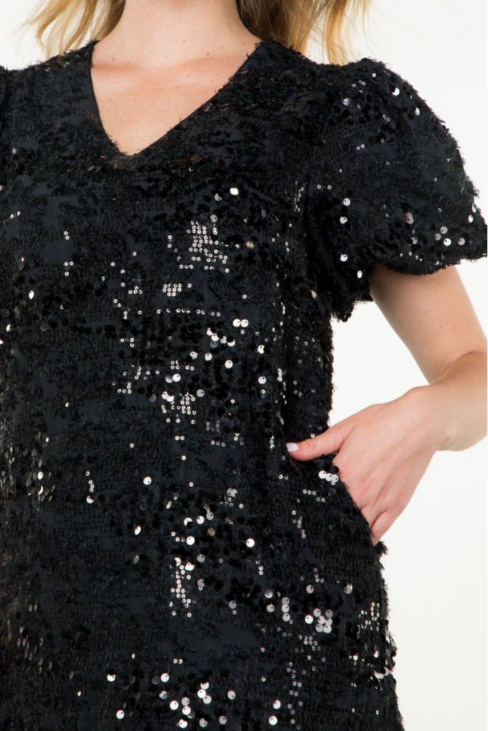 Valentina Sequin Mini Dress in Black