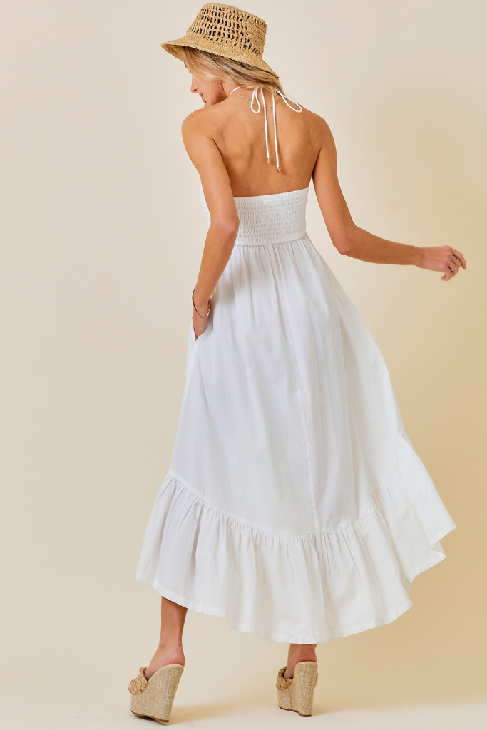 Carolina Ruched Front Halter Midi Dress