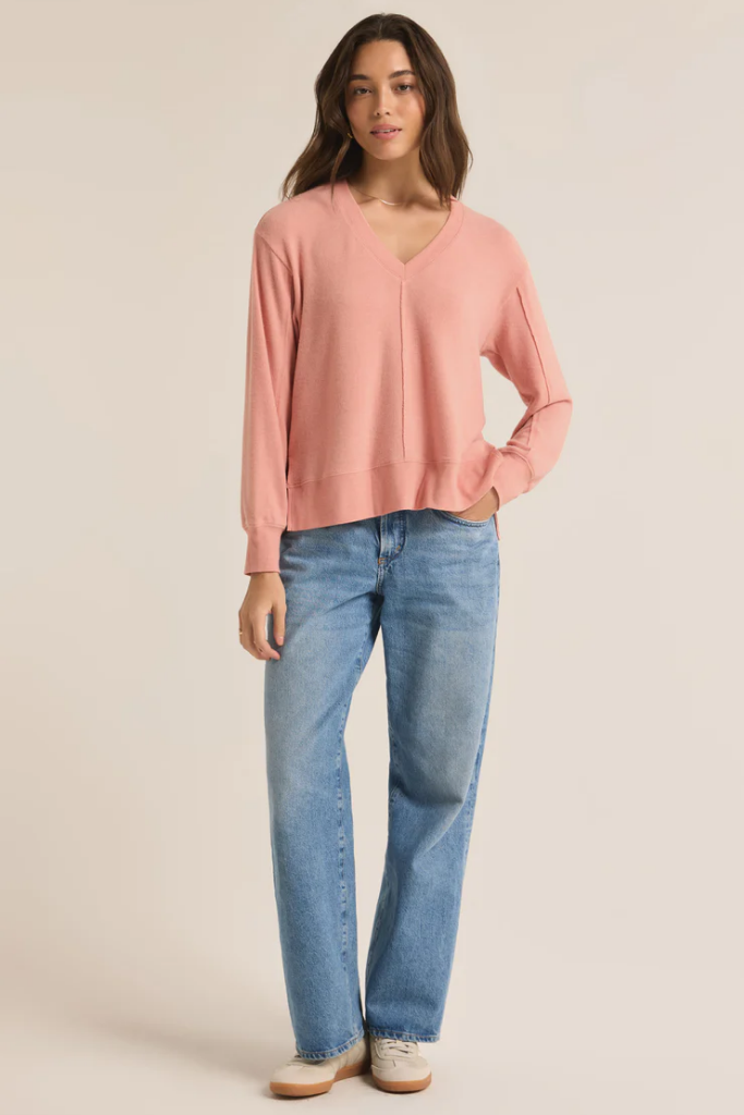 Wilder Cloud V Neck Sweater in Rose Haze by Z Supply