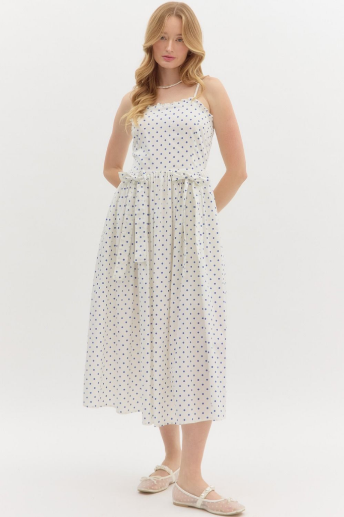 Sophie Polka Dot Midi Dress in Cream