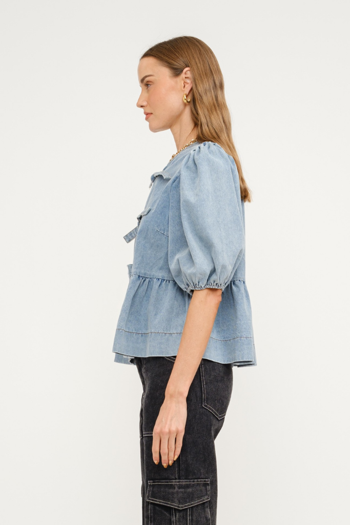 Norah Tie Front Denim Top