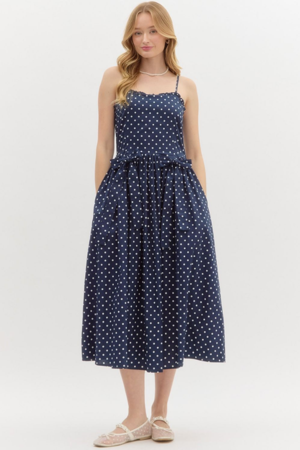 Sophie Polka Dot Midi Dress in Navy