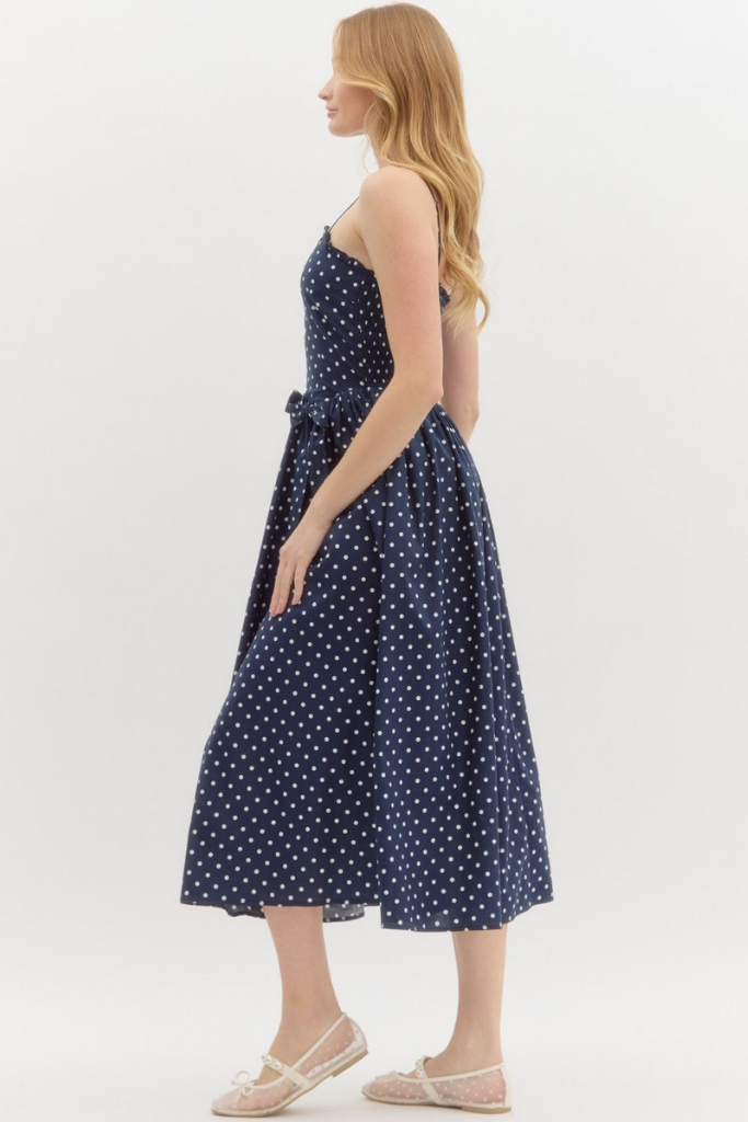 Sophie Polka Dot Midi Dress in Navy