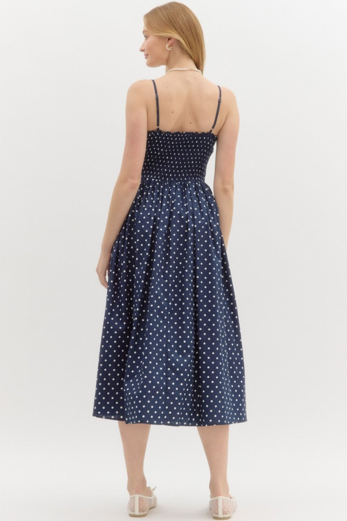Sophie Polka Dot Midi Dress in Navy