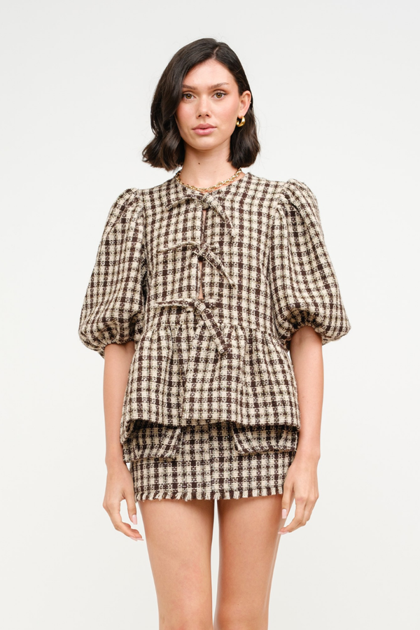 Norah Tie Front Plaid Top