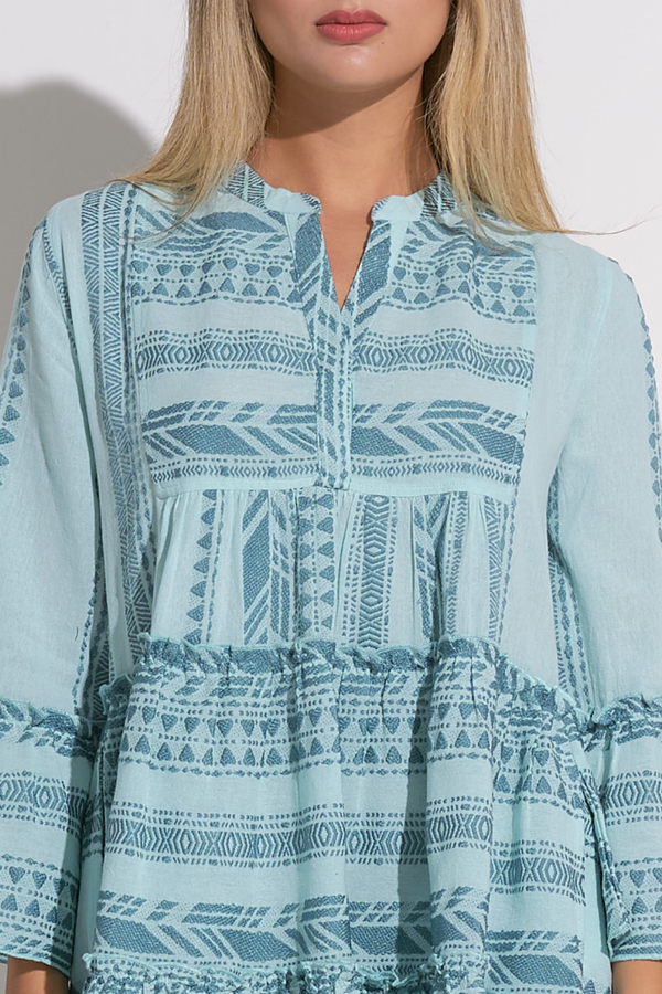 Mika Linen Aztec Mini Dress in Blue Multi