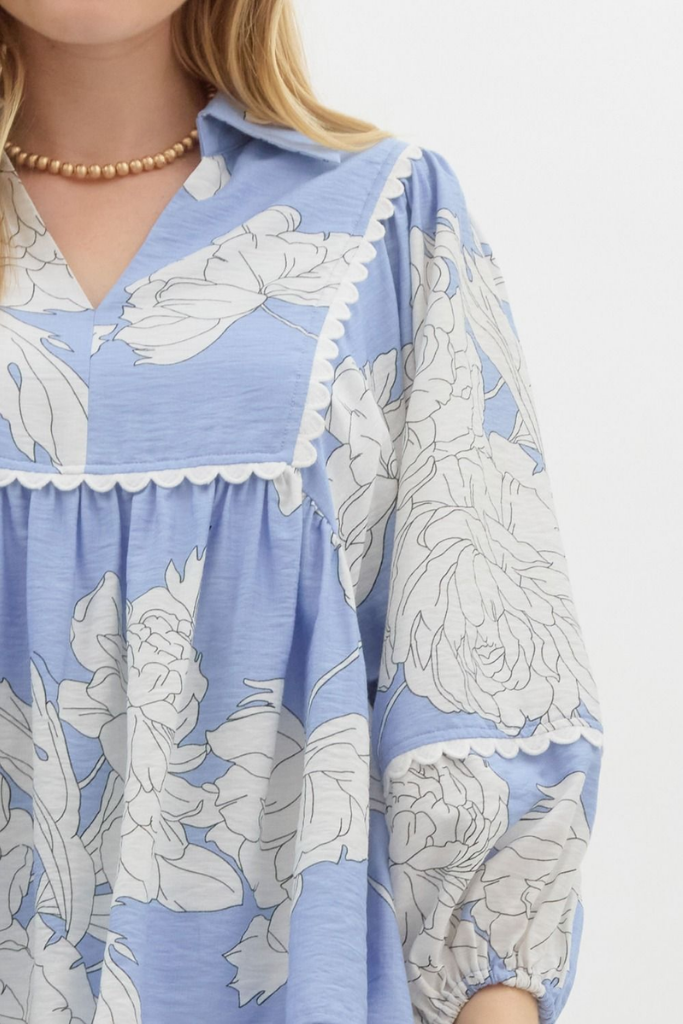 Zoe Floral Babydoll Top in Blue