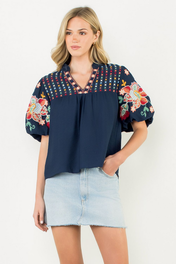 Edith Embroiderd Puff Sleeve Top