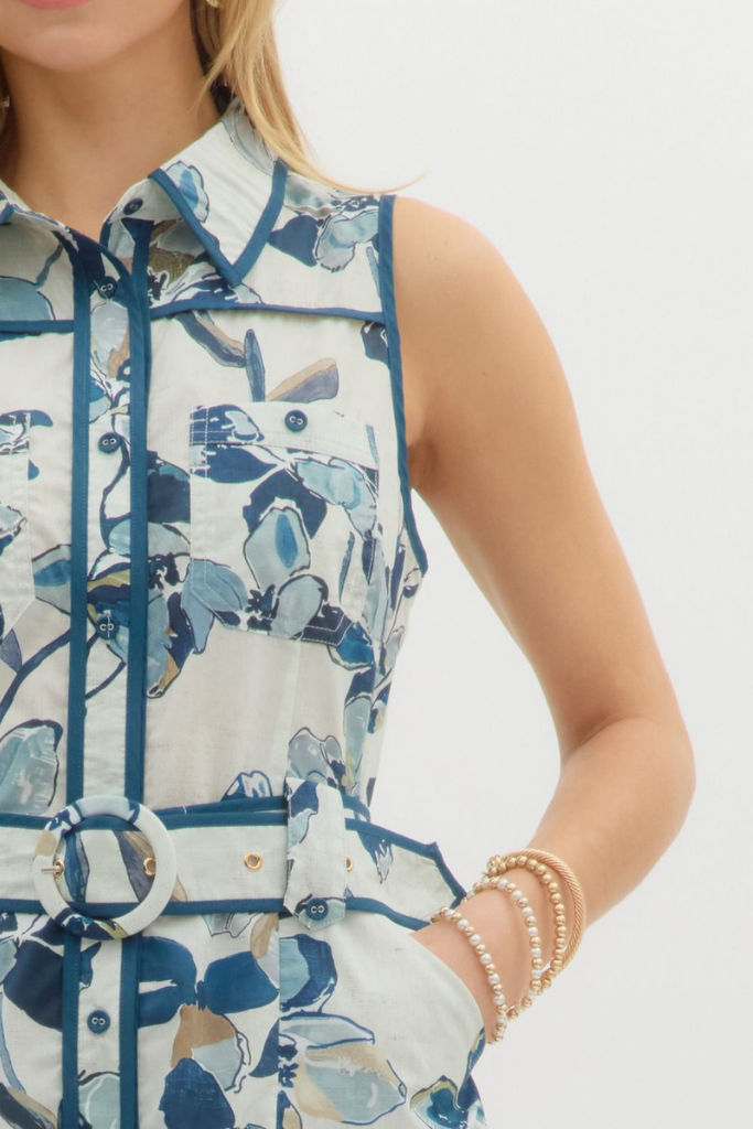 Indigo Floral Tie Sash Mini Dress