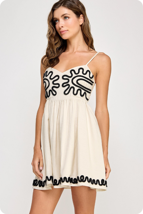 Alanea Braid Detail Mini Dress in Ecru Black