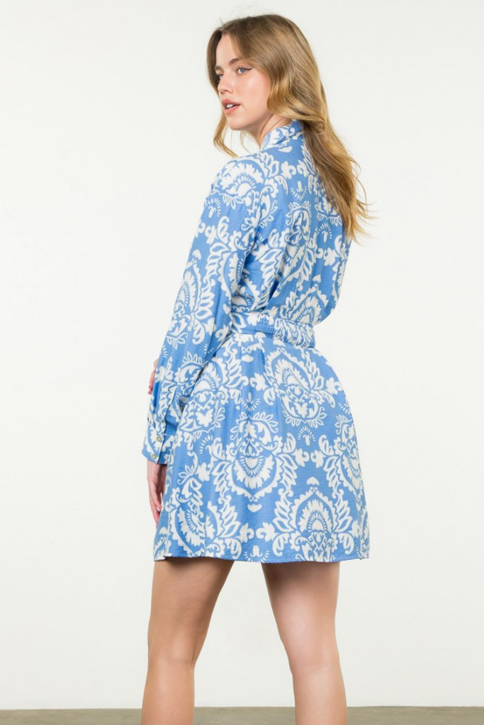 Isla Paisley Long Sleeve Dress in Blue